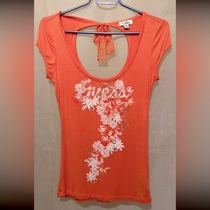 Guess-Orange Floral Lace Back Top